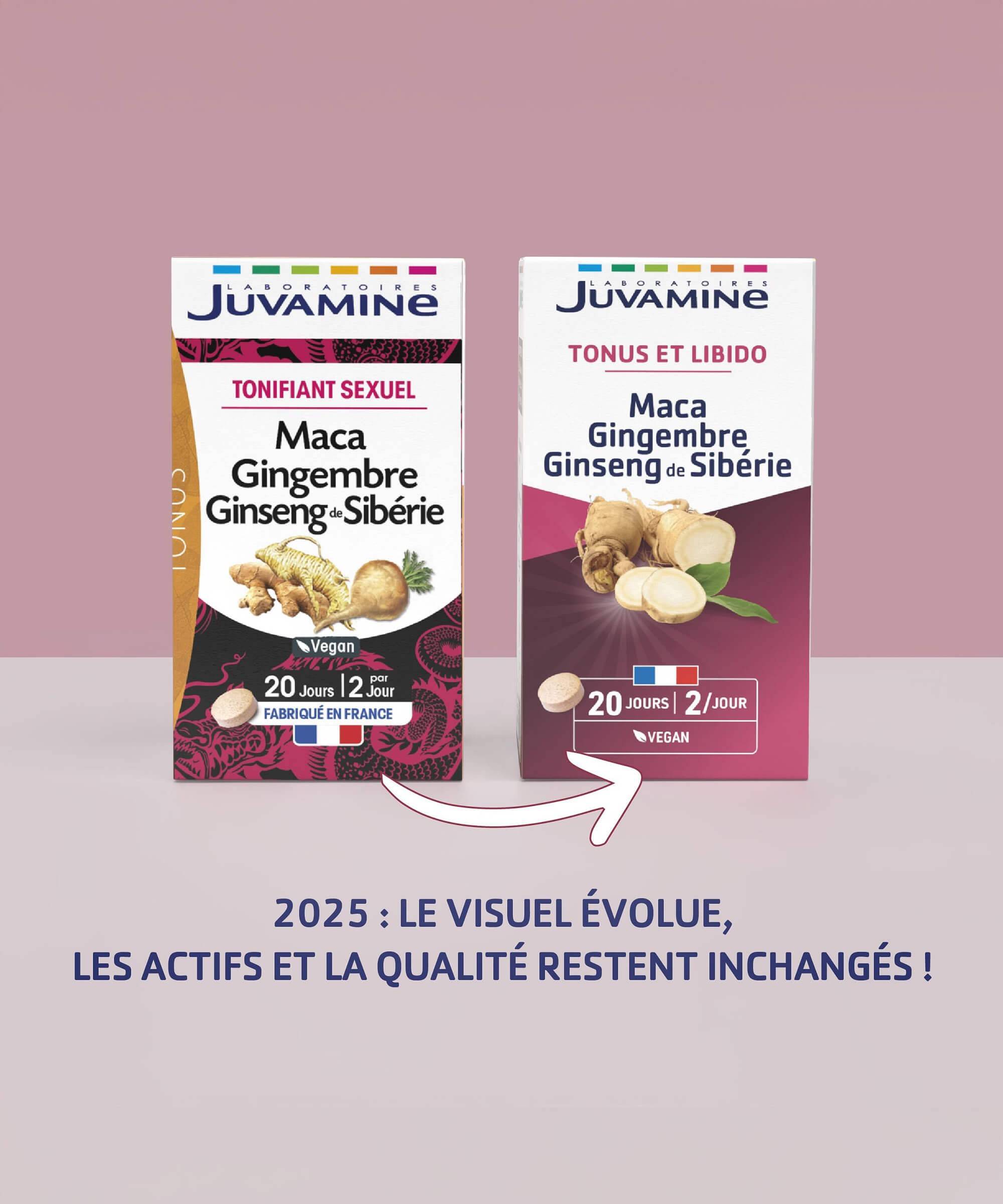 Maca Gingembre Ginseng de Sibérie - Tonus et libido - 40 comprimés | Juvamine