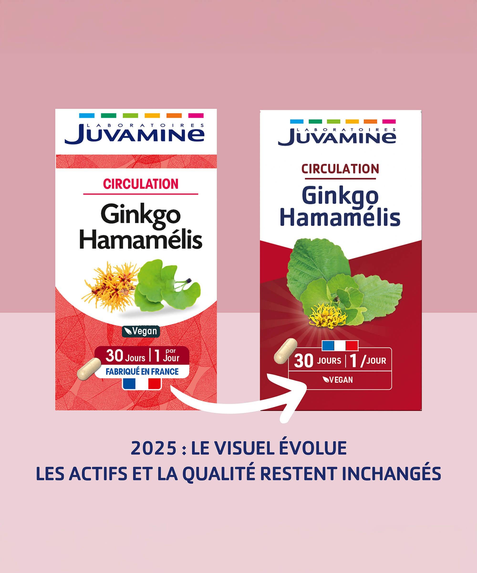 Ginkgo Hamamélis - Circulation 30 gélules d'origine végétale | Juvamine