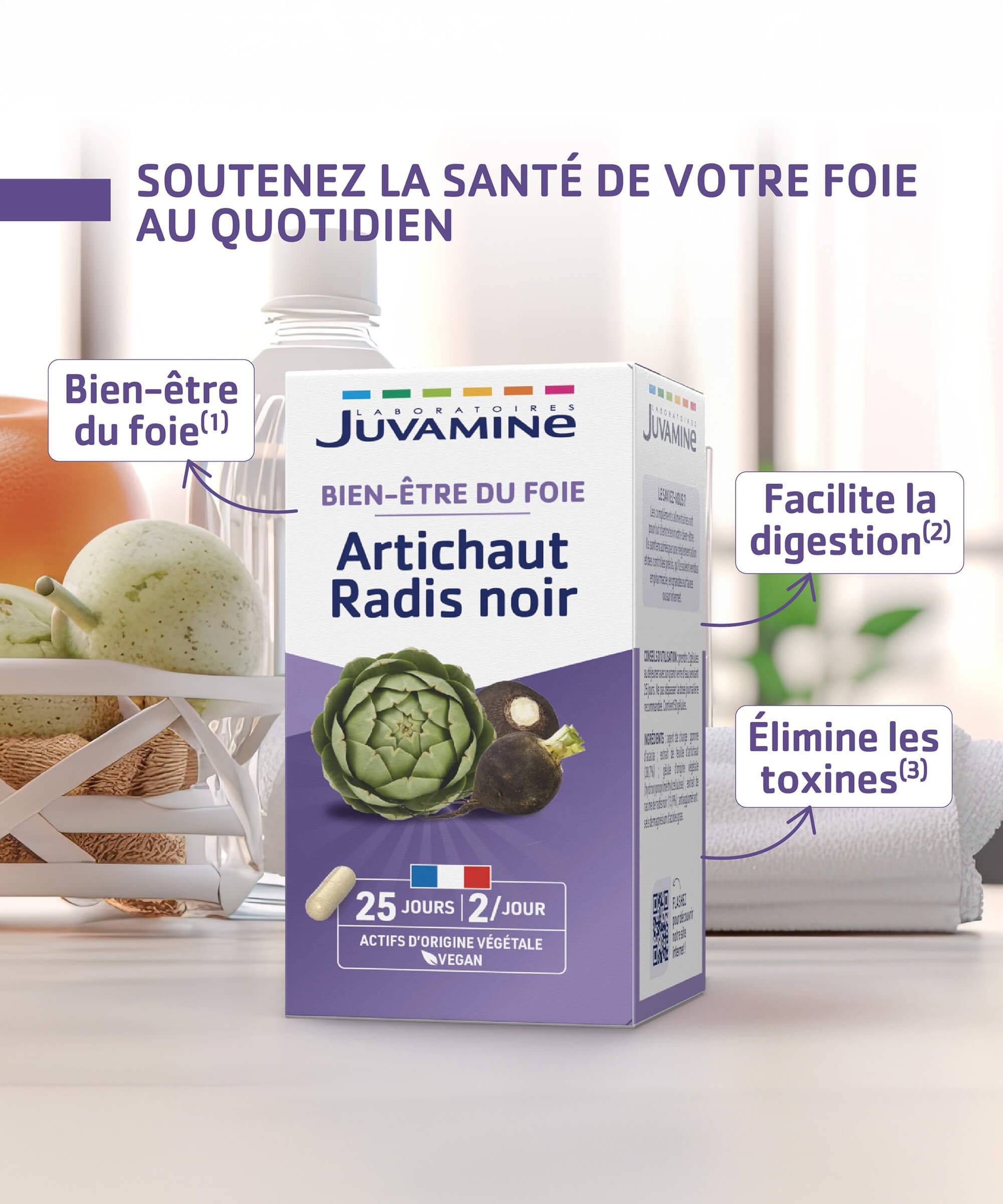 Artichaut Radis Noir - Bien-être du Foie - Gélules d'origine végétale | Juvamine