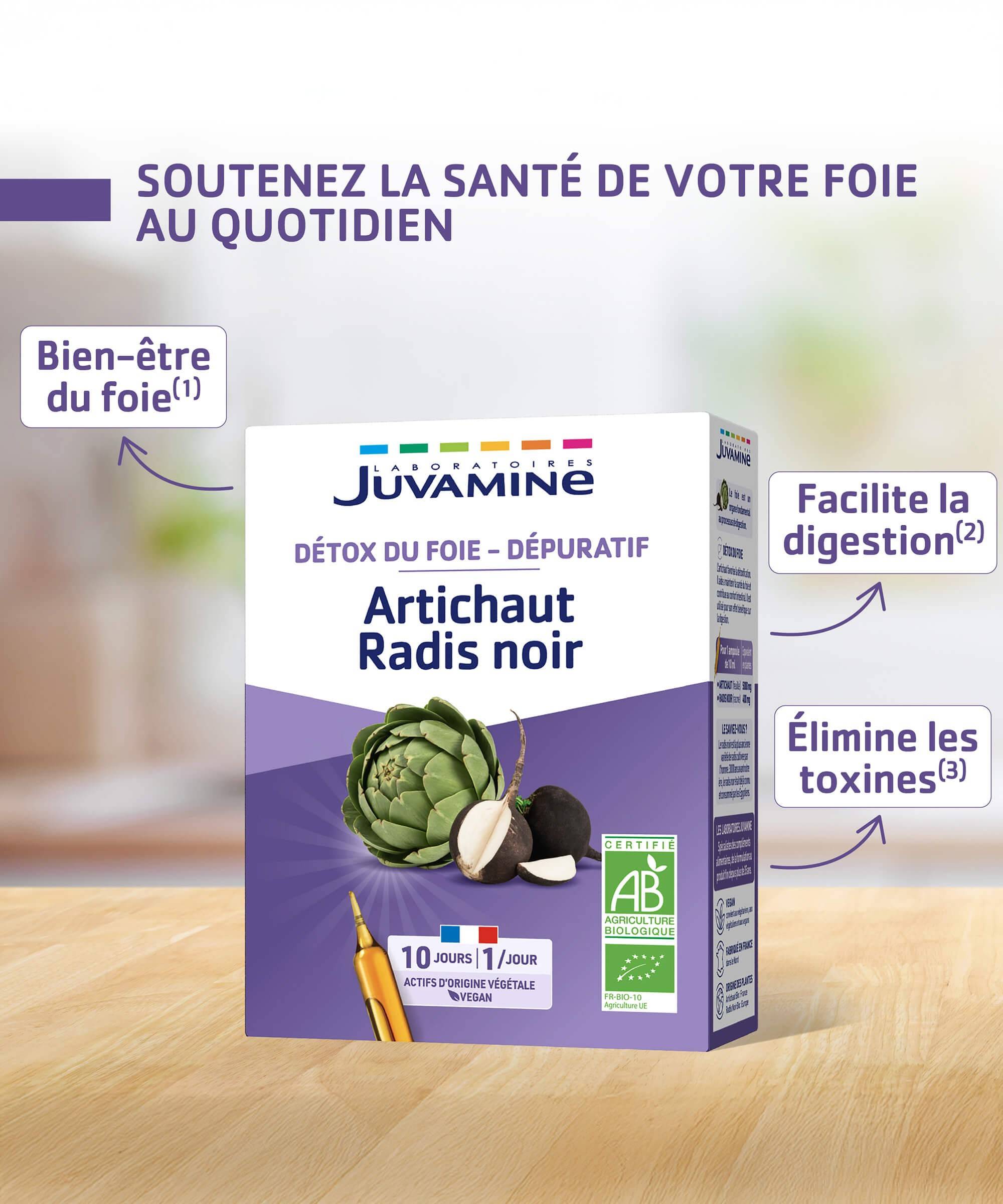 Artichaut Radis Noir - Détox du Foie 10 ampoules x 10 ml | Juvamine