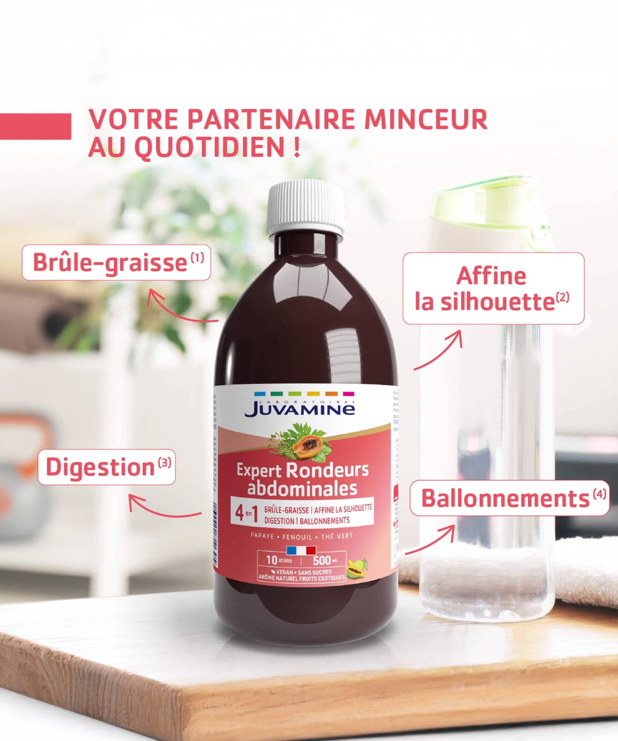Expert Rondeurs Abdominales 4-en-1 - Brûle-Graisse 500 ml à diluer | Juvamine