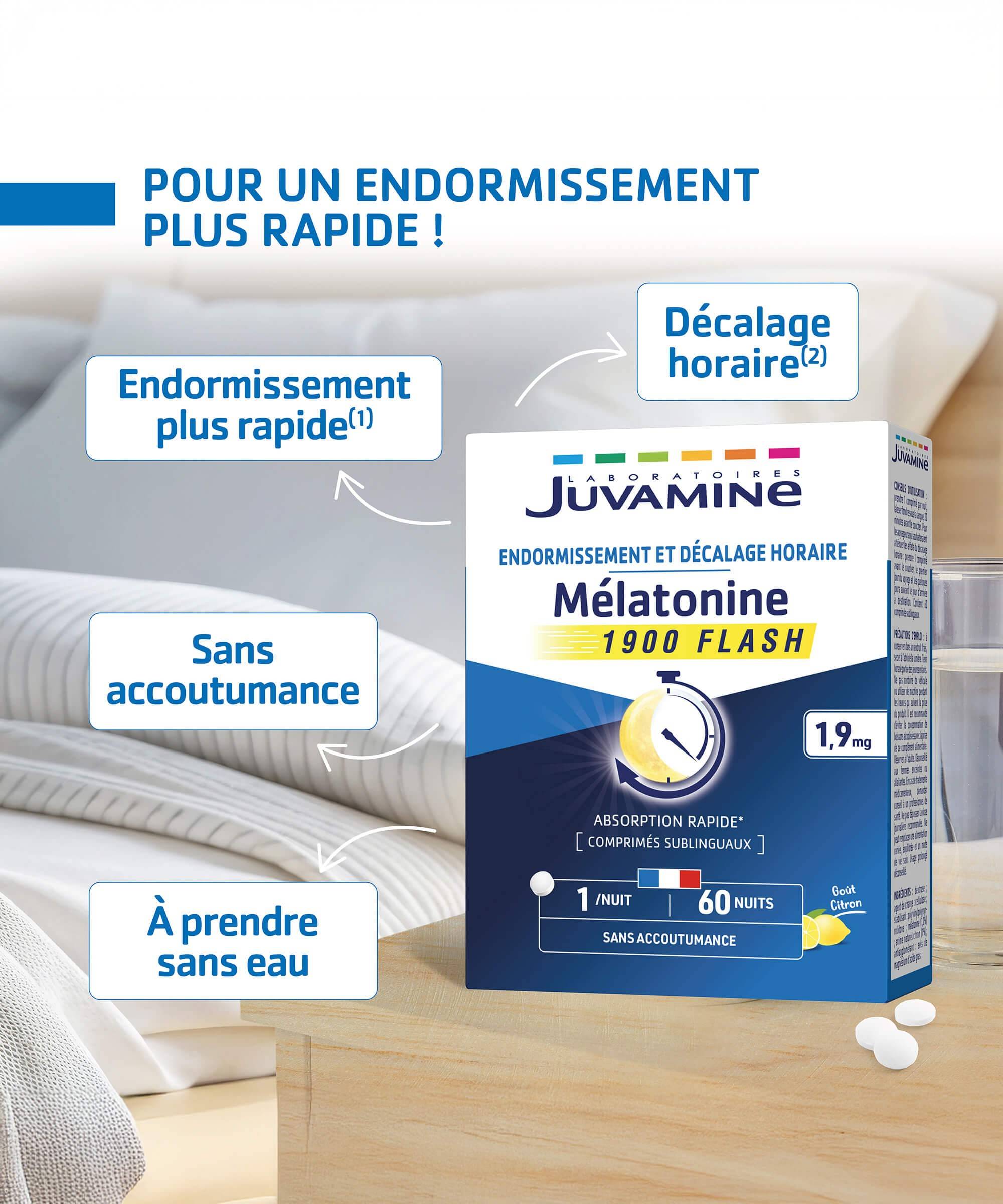 Mélatonine Flash - Endormissement plus Rapide* 60 comprimés | Juvamine