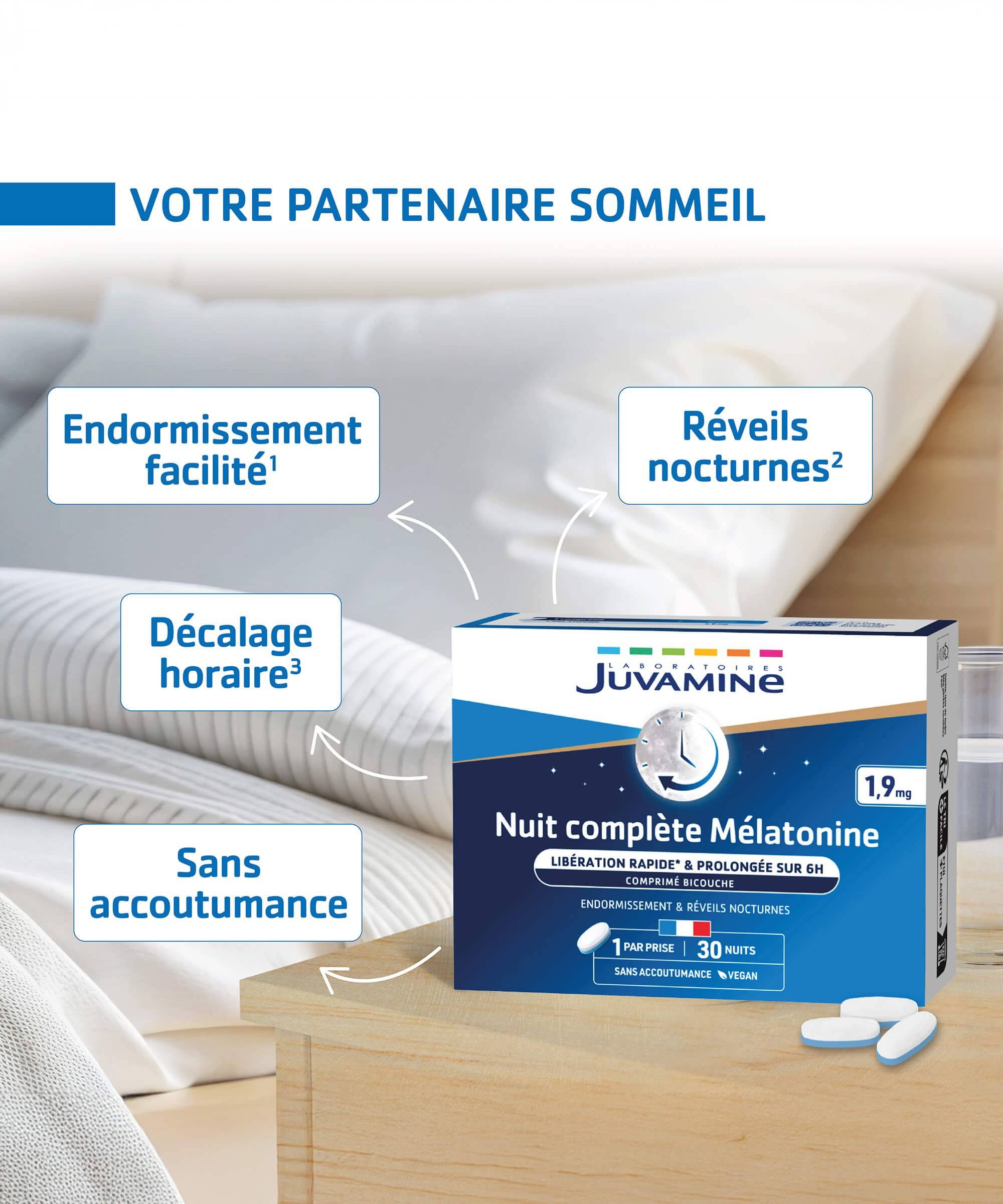 Nuit Complète Mélatonine - Sommeil 30 comprimés | Juvamine