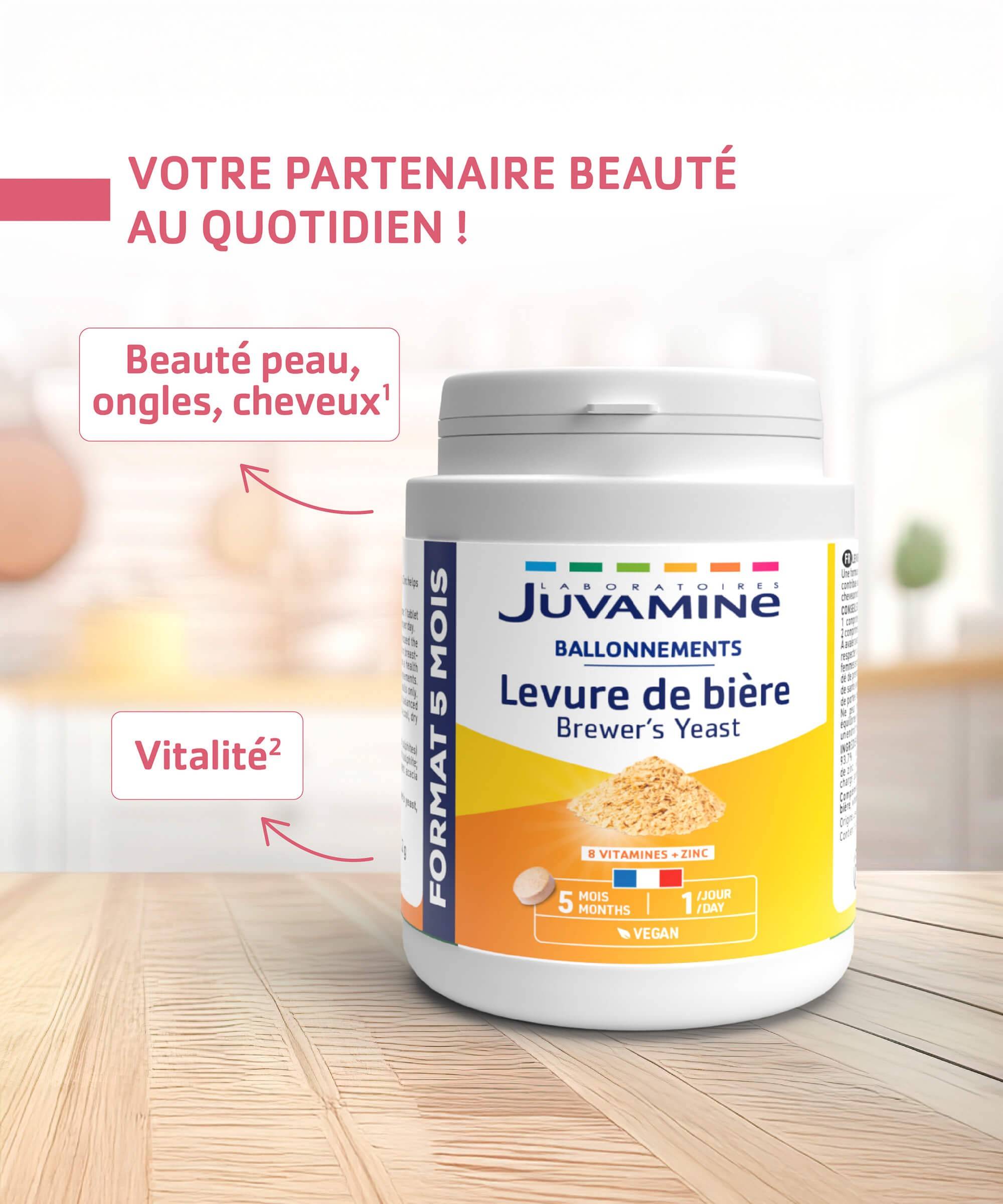 Levure de Bière - Beauté et Vitalité 150 comprimés, Format 5 mois | Juvamine