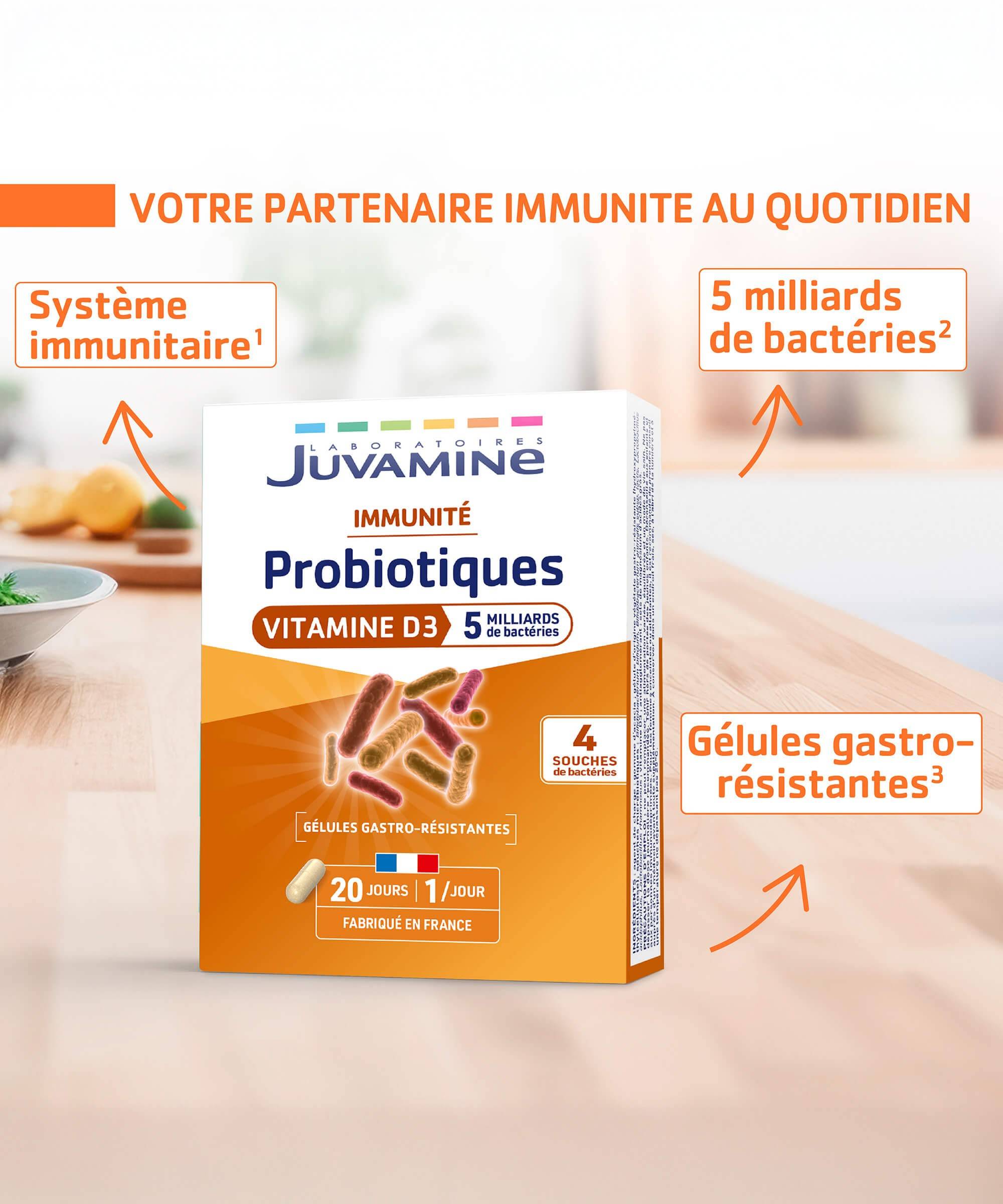Probiotiques Vitamine D - Immunité 20 gélules gastro-résistantes | Juvamine