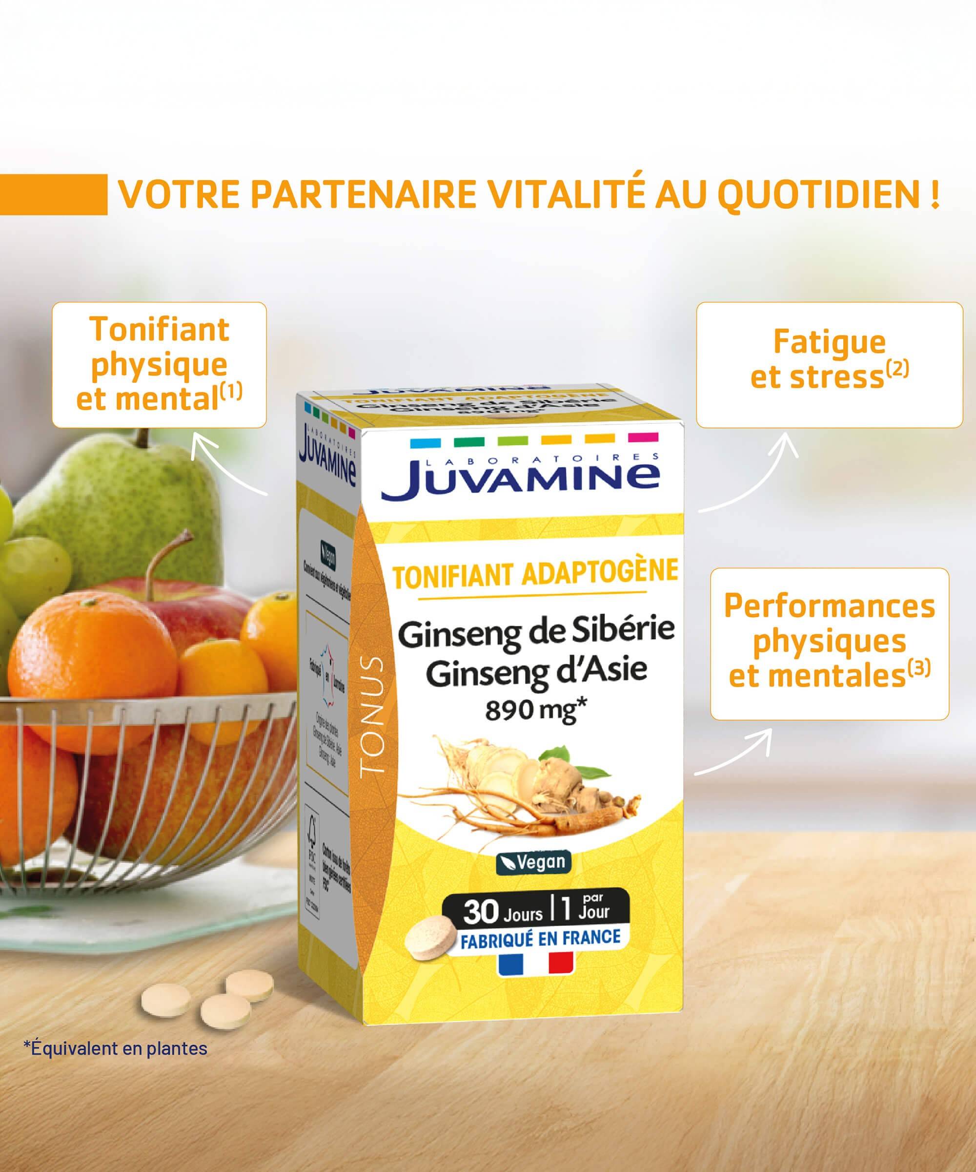 Ginseng de Sibérie & Asie - Tonifiant 30 comprimés | Juvamine
