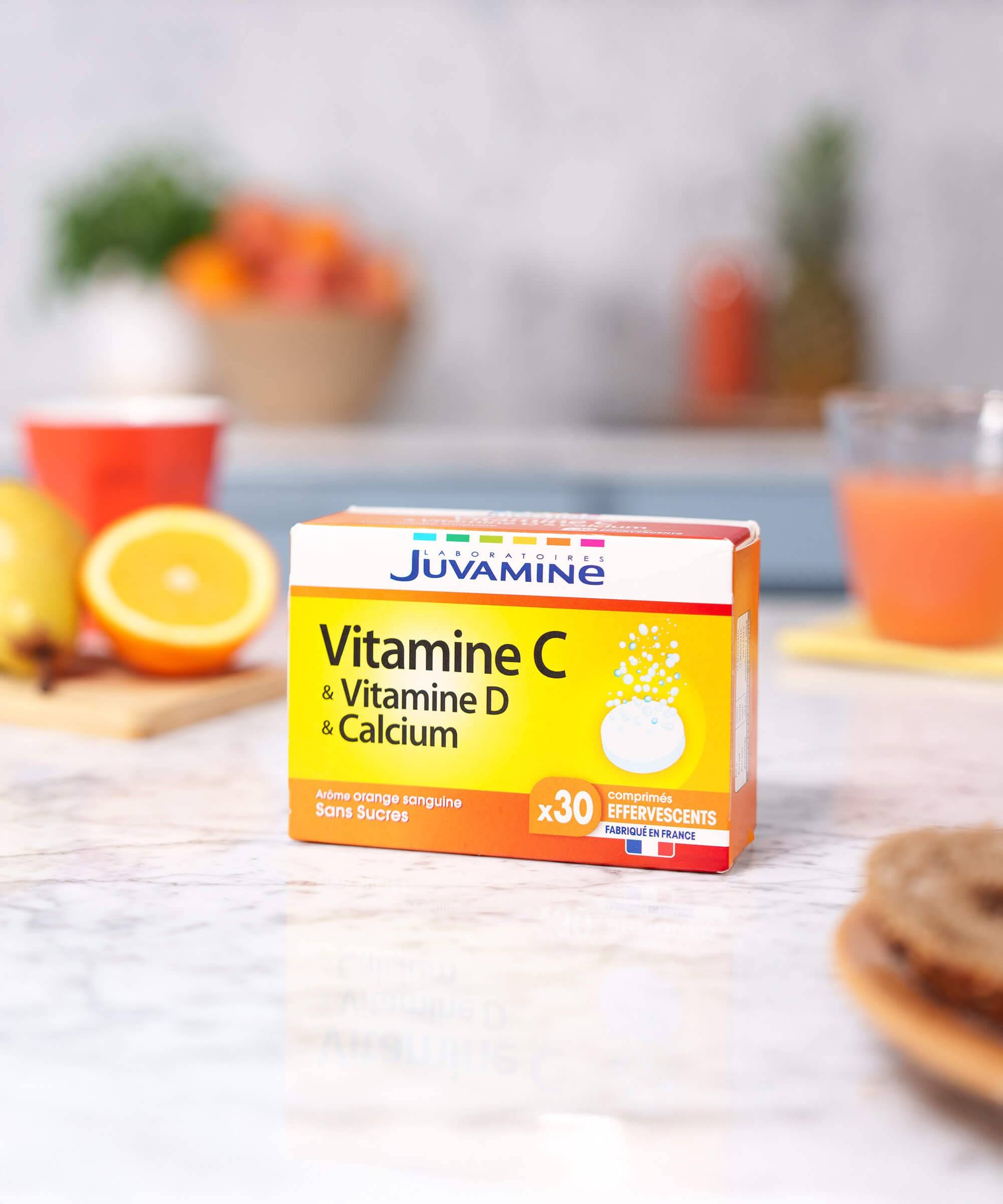 Vitamine C + D + Calcium - Immunité et Ossature, 30 comprimés | Juvamine