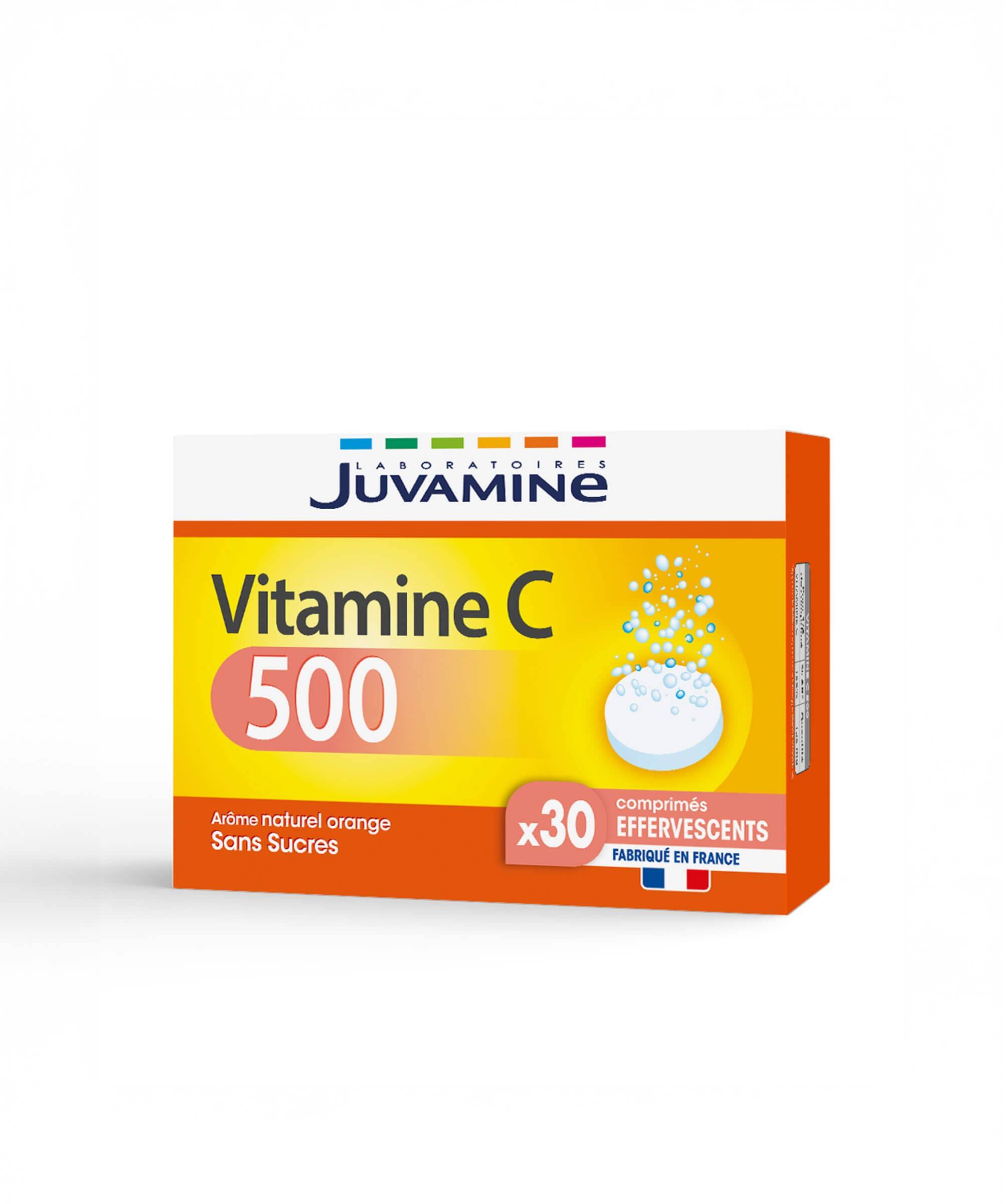 Vitamine C 500 Effervescent - Réduction de la fatigue, 30 comprimés | Juvamine