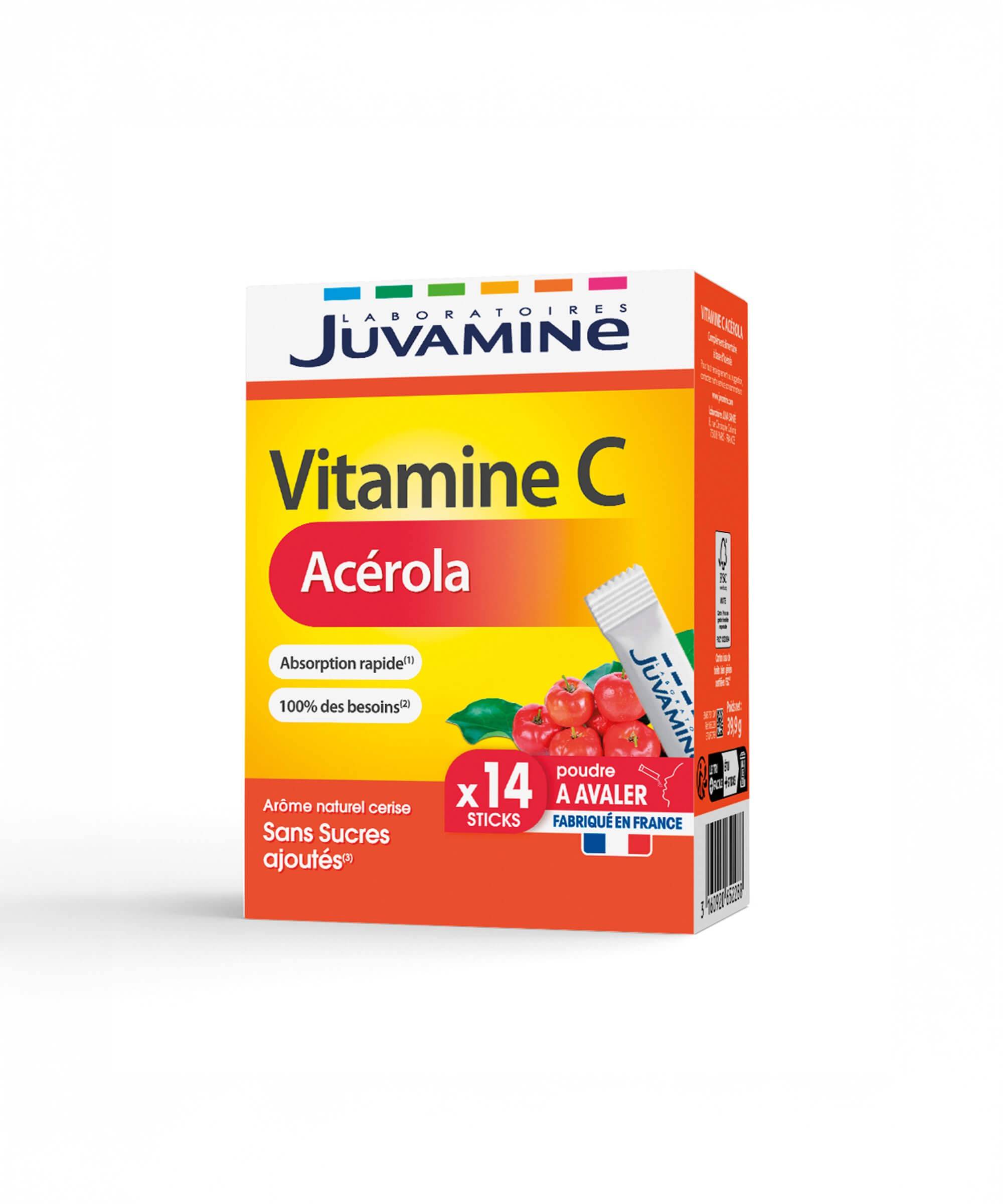 Vitamine C Acérola - 14 sticks orodispersibles pour l’énergie | Juvamine