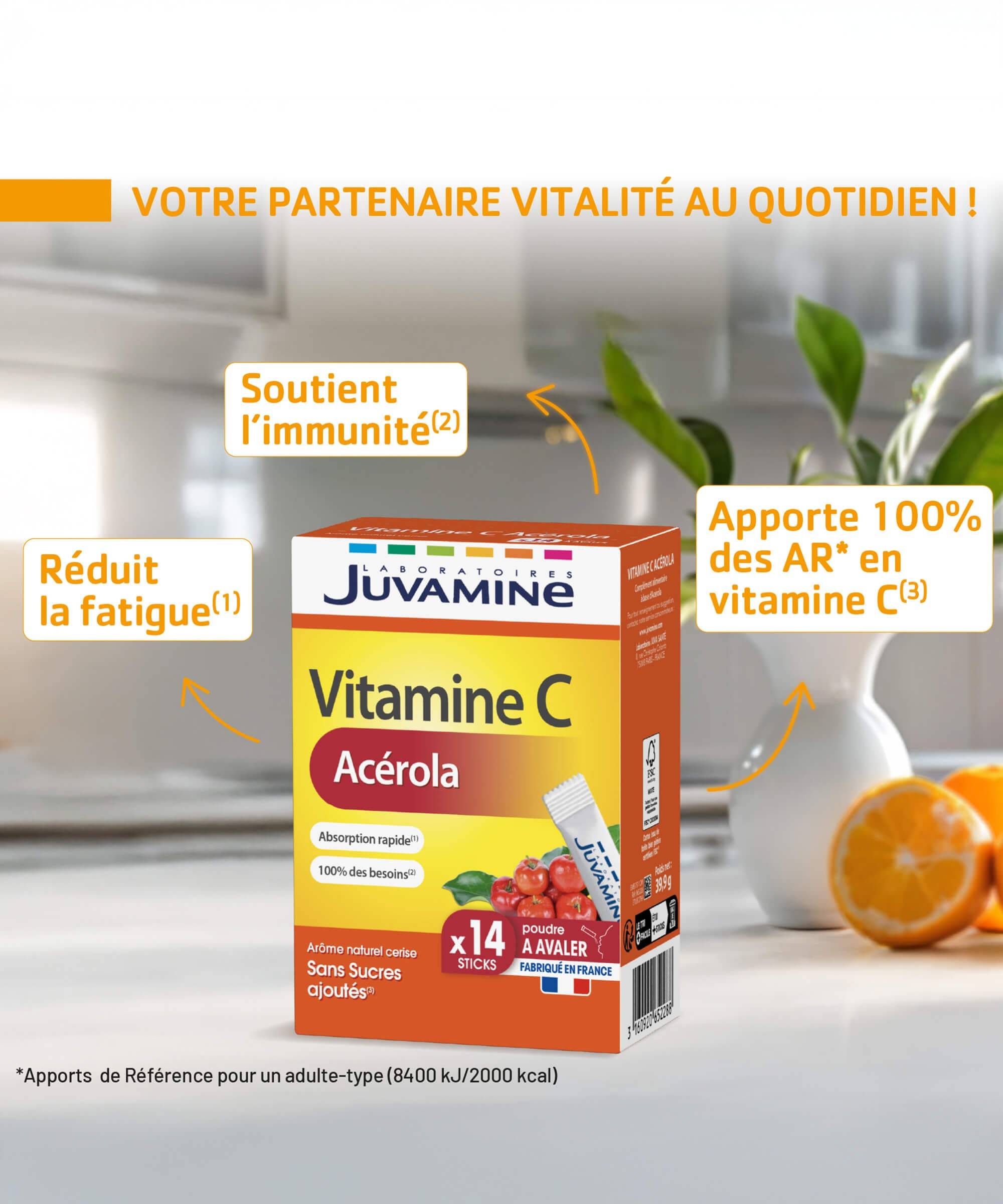 Vitamine C Acérola - 14 sticks orodispersibles pour l’énergie | Juvamine