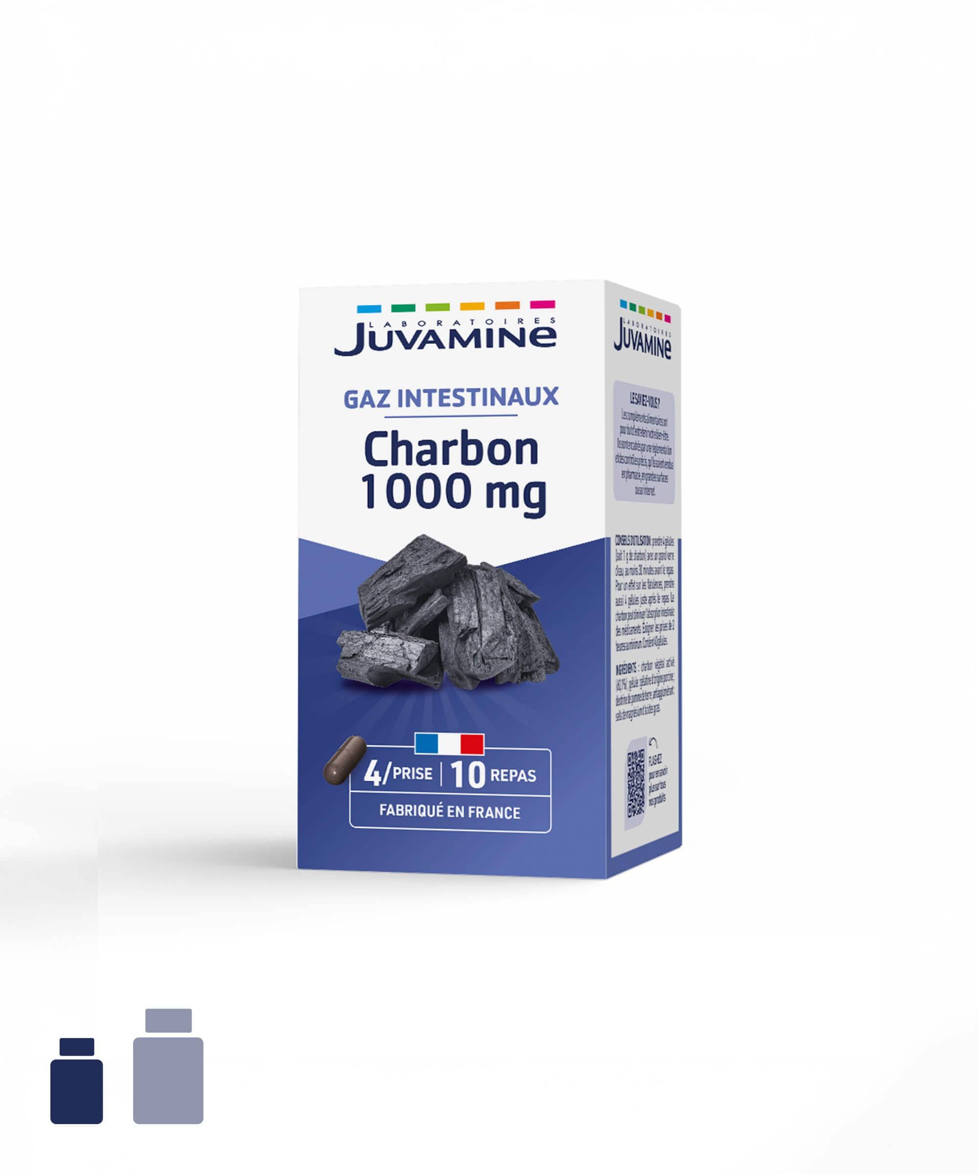 Charbon 1000 mg - Gaz Intestinaux - Gélules | Juvamine