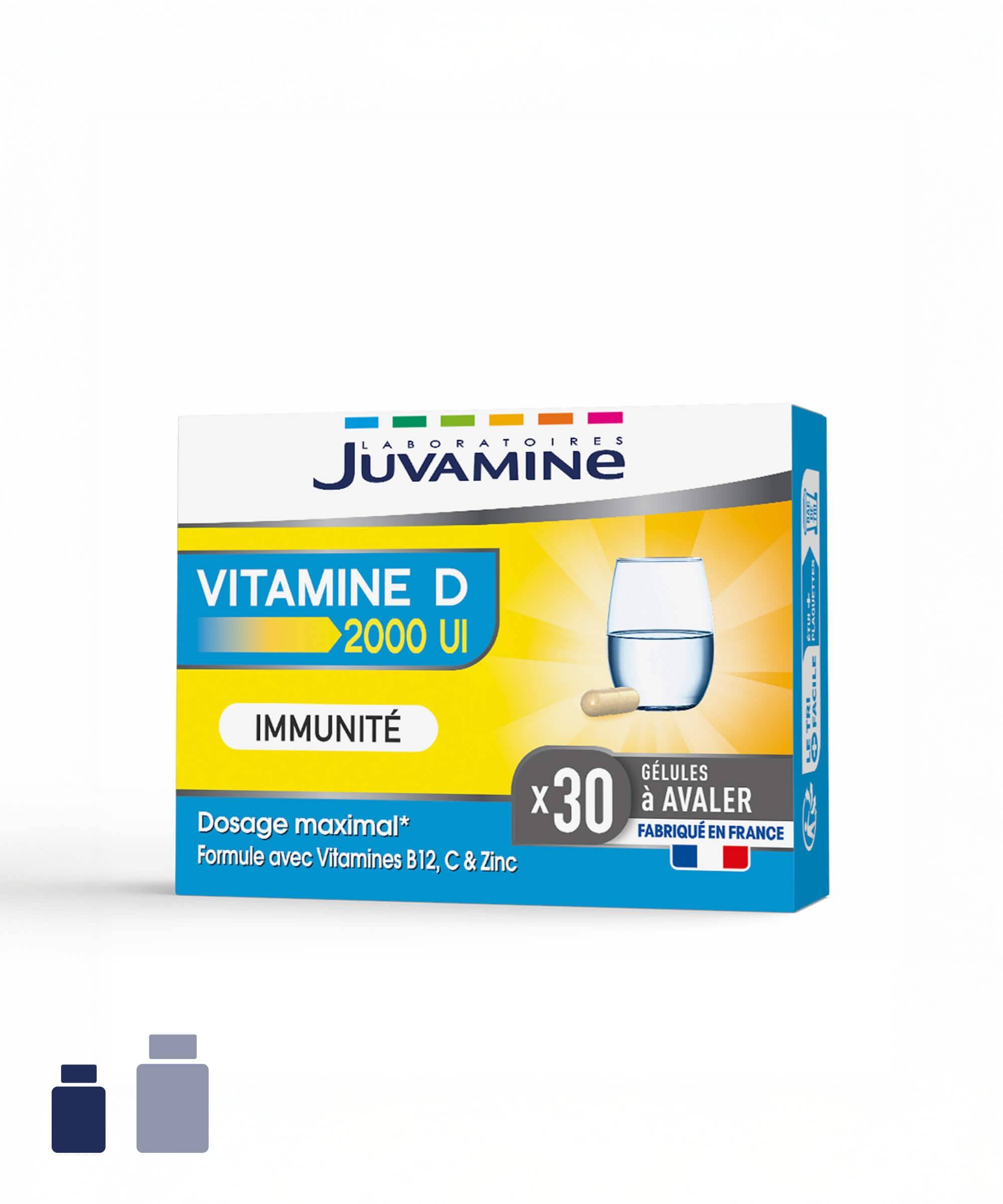 Vitamine D 2000 UI - Immunité 30 gélules à avaler | Juvamine