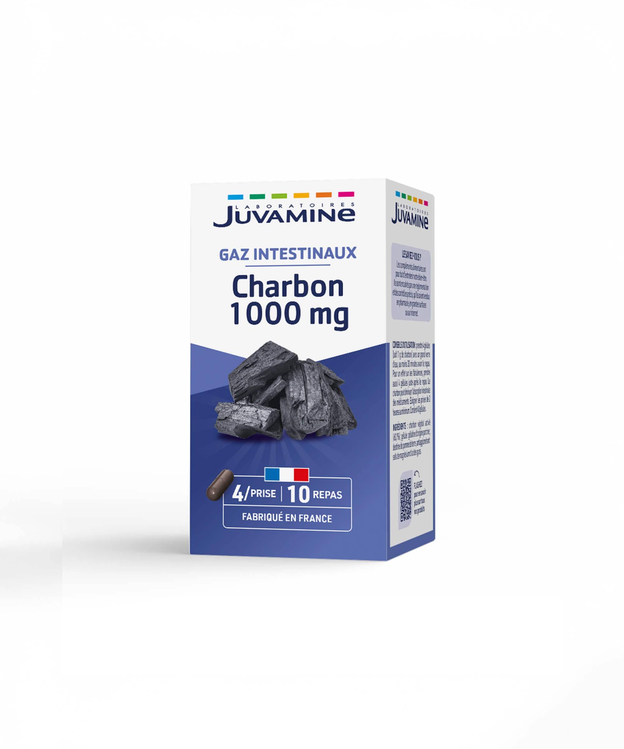 Charbon 1000 mg - Gaz Intestinaux - Gélules | Juvamine