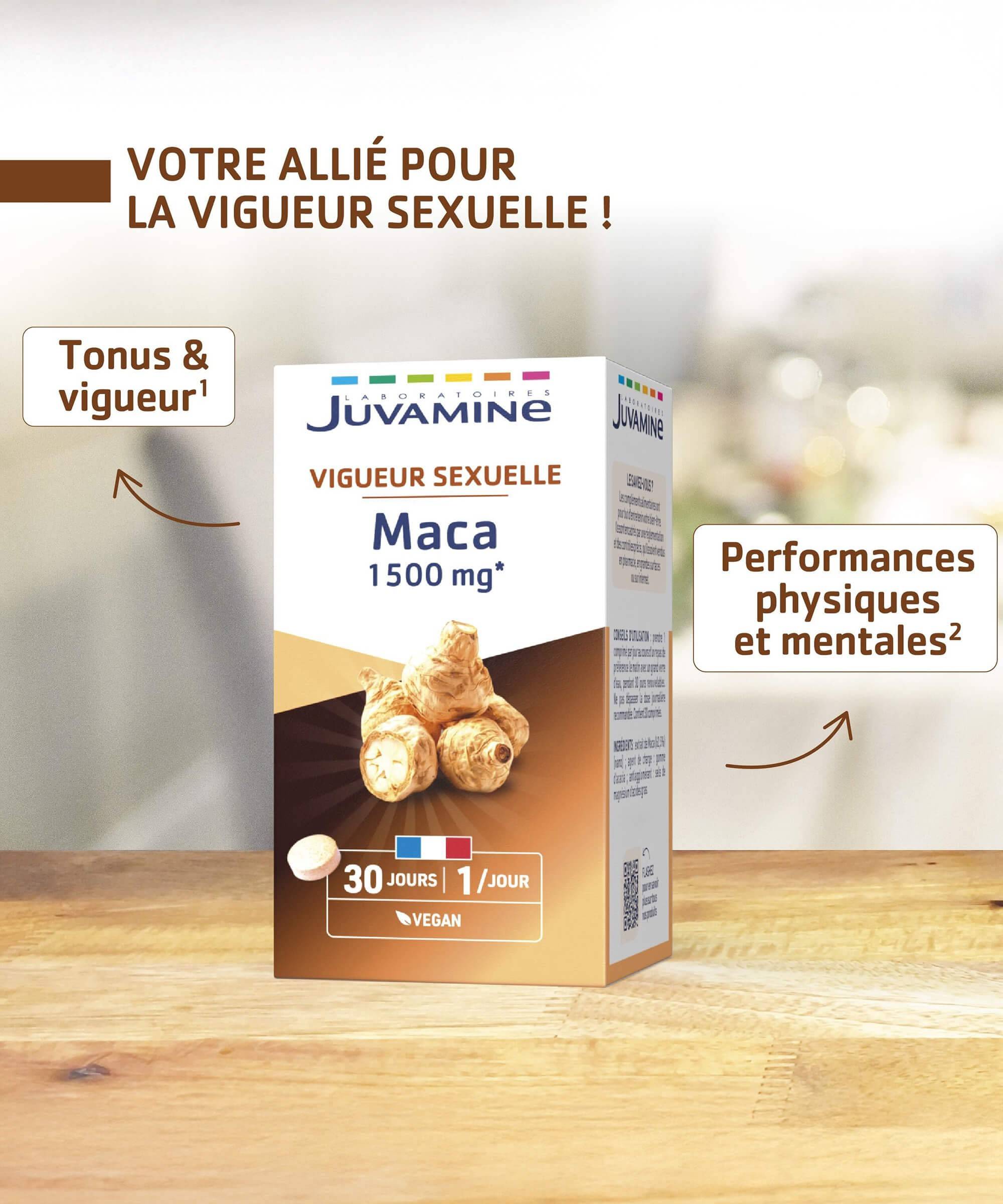Maca 1500 mg - Vigueur Sexuelle 30 comprimés | Juvamine